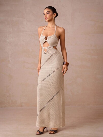 Lumalex Vestido largo extra, de ajuste ceñido, con perforaciones y tejido de punto, de estilo sexy y elegante, ideal para conciertos, citas nocturnas y atuendo de invitada de boda, nuevo para el otoño de VITNOS