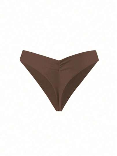 SHEIN Swim Ropa De Baño Inferior Para Mujer Con Pliegues De Color Sólido Para Festival De Música