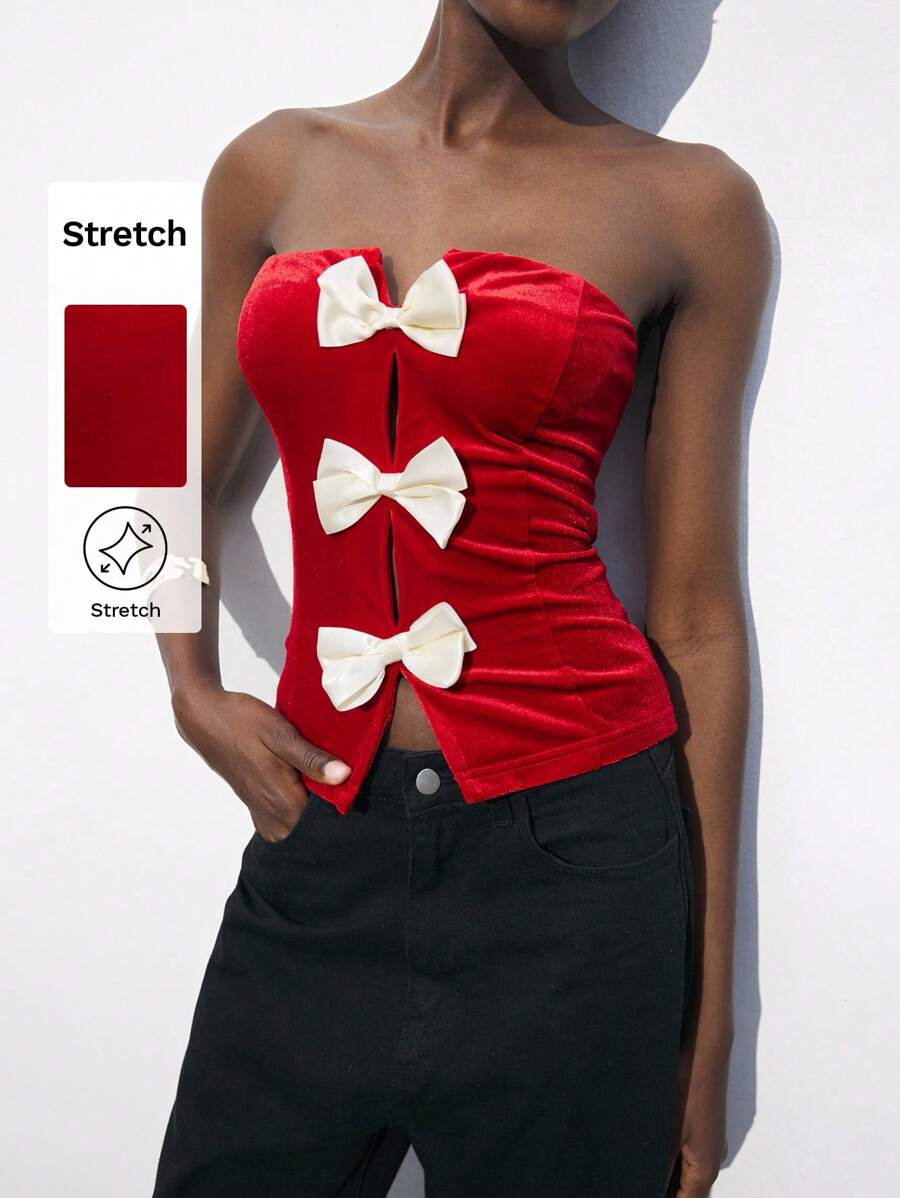 Maija توب حريمي كروب أيلغانت مخمل بنصوع اسود مزين بوان للحفلات، خريف/شتاء