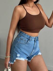 EURMUSE Mini High Waist Distressed Side Slit Summer Denim Short Women Summer Clothing Woman S Summer Clothes Women S Bottoms Women Short Set - Light Wash - View 5