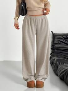 Muchica 卡其色条纹印花松紧腰休闲宽松阔腿裤 - 摩卡棕 - 查看 1