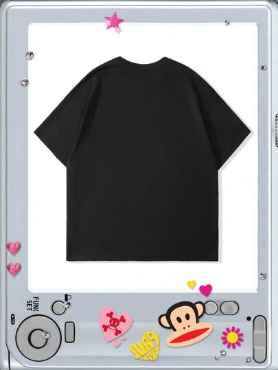 Paul Frank X ROMWE Camiseta de manga corta con estampado de dibujos animados para hombres, estilo vintage de alta calle