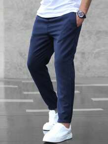 Manfinity Homme 男士秋季直筒裤，带口袋 - 藏蓝色 - 查看 6