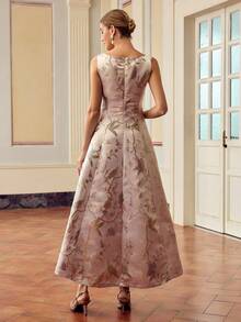 ZEYLAH Váy không tay họa tiết hoa jacquard dành cho nữ, thanh lịch - Blush Crush - Xem 3