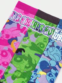 THE POWERPUFF GIRLS X SHEIN Stylish Cartoon & Letter Pattern Mid-Calf Socks - Multicolor - View 2