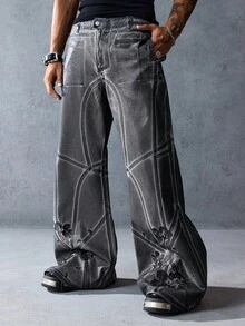 ROMWE MEN Street Life Quần Jeans Ống Rộng Dáng Rộng Thường Ngày Cho Nam - Xám - Xem 3