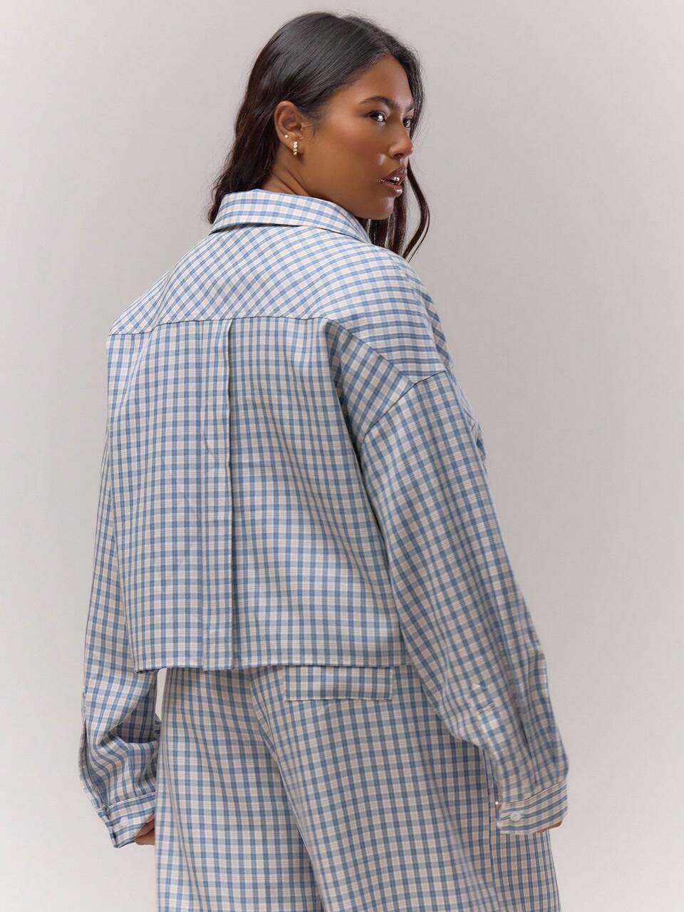 Camisa Cropped Xadrez com Botões, Corte Quadrado, Elegante, Clássica, Casual, Top de Descanso para Mulheres, Primavera Verão Férias