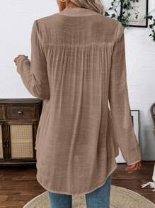 EMERY ROSE Embroidered Chiffon Casual Loose Long Sleeve Shirt Fall Cloth For Women - Dusty Pink - View 2