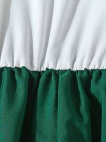 Elladie kids Girls' Elegant Lace & Woven Patchwork Green Hem Cinching Waist Decor Dress, Suitable For Summer - Green - View 3