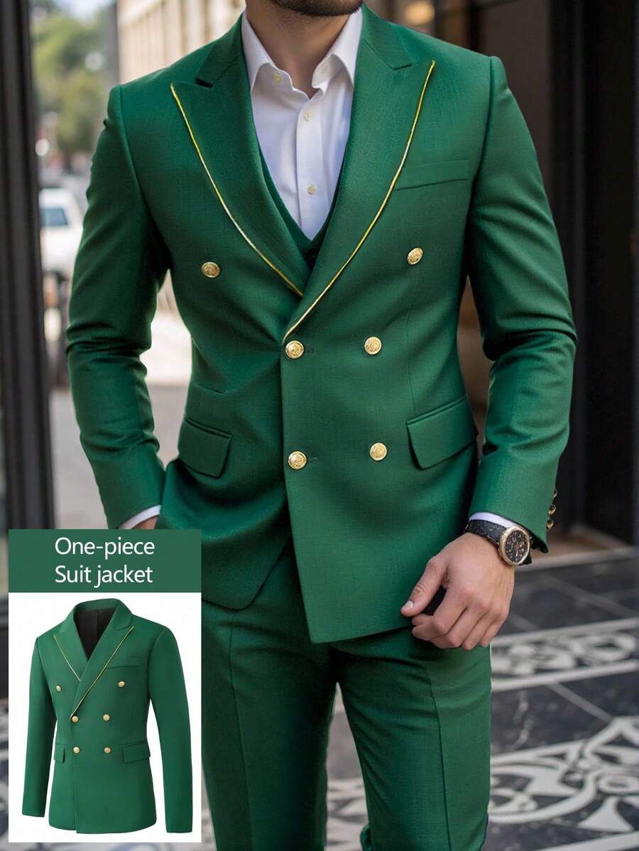 Manfinity Bizformal Męska biznesowa formalna dwurzędowa marynarka garniturowa Męska marynarka garniturowa Garnitury na imprezę dla mężczyzn Marynarka męska na bal maturalny Męska marynarka marynarka męska Garnitur męska marynarka wizytowa, styl Old Money - Zielony - Zobacz 1