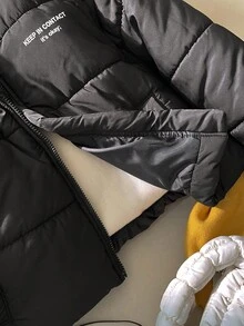 SHEIN Sparklyn Tween 女童休闲百搭通勤宽松立领字母印花棉服外套，秋冬季保暖 - 黑色 - 查看 7