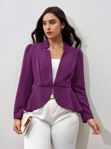 SHEIN Clasi Plus Notched Detail Ruffle Hem Blazer,Business Casual Woman,Fall Clothes For Women Autumn - Purple - View 5