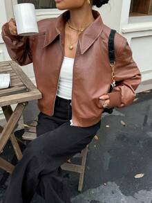 Siren Gaze Women's Fashionable Retro Casual Commuter Jacket In Fall/Winter Brown Brown - Brown - View 7