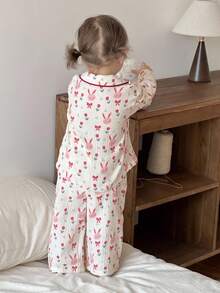 Hapijoa 2 件套女婴卡通印花可爱睡衣，春秋季，幼儿秋季服装 - 淺粉色 - 查看 2