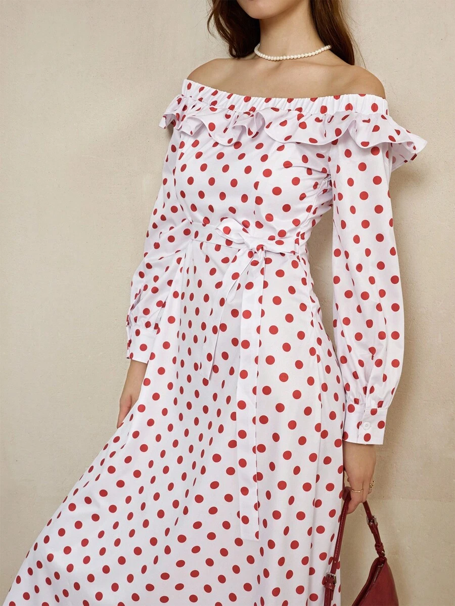 TrendSteals 女式红色圆点连衣裙 - 紅白色 - 查看 1