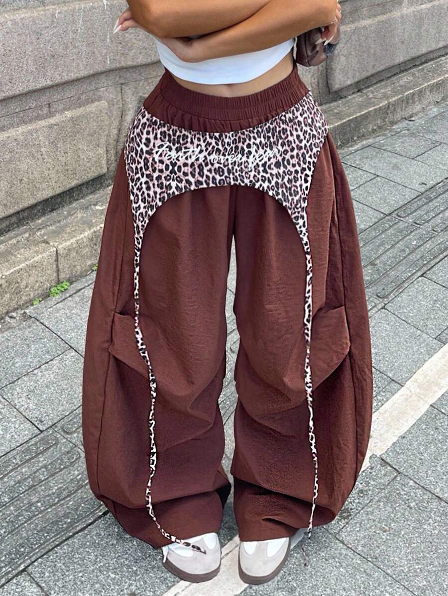 Coolane Quần dài rộng rãi họa tiết da báo dệt màu nâu dành cho nữ - màu nâu - Xem 1