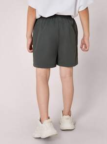 Kids/Young Boys' Casual Versatile Comfortable Decorative Button Loose Knit Shorts, Suitable For Commuting, School, Daily Casual, Vacation, Sports, Spring/Summer - Grey - View 2