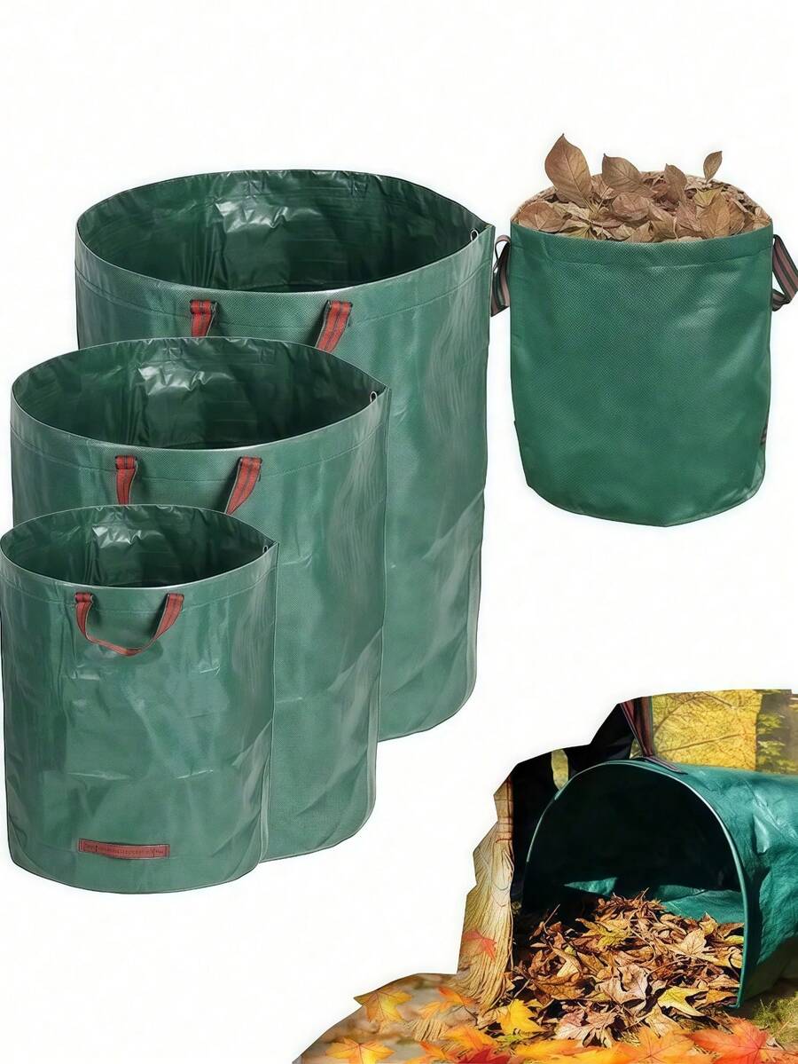 16 32 72 Gallon Large Capacity Garden Waste Bag With Handle Reusable Collapsible Heavy Duty Lawn Trash Bag Leaf Basket Bag Outdoor Camping Foldable Trash Can Portable Yard Waste Bags Debris Garbage Bag For Pool Patio Gardening - Green - View 1