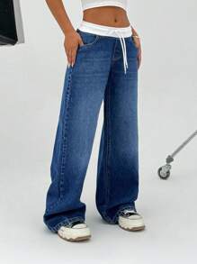 SHEIN Tall 女士短裙年轻低腰阔腿宽松牛仔裤