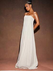 Hauture 女式性感夏季度假前褶亚麻长裙 - 杏色 - 查看 4