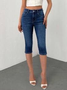 EURMUSE High Waist Washed Comfort Skinny Capri Jeans Women S Outfits Work Outfits For Women Petite Womens Set - Medium Wash - View 6