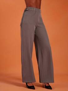 NYA SZN Pantaloni con vita alta, gamba dritta, con tasche e fibbia, adatti per l'ufficio, il lavoro, il casual quotidiano, la chiesa, lo stile grunge, Ibiza e le vacanze per le donne - Grigio - Visualizzare 5