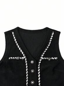 GlowEve 女士纽扣饰边抓绒上衣 - 黑色 - 查看 3