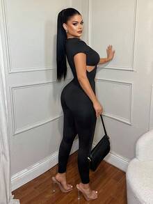 SHEIN SXY 时尚黑色镂空性感紧身连衣裤 - 黑色 - 查看 2