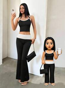 SHEIN Tall Neues Sommer-Design Kontrastfarben Träger-Top und Hosen Set, geeignet für Frühling/Sommer