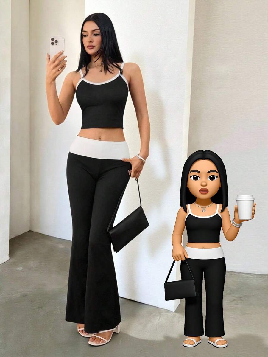 SHEIN Tall Neues Sommer-Design Kontrastfarben Träger-Top und Hosen Set, geeignet für Frühling/Sommer