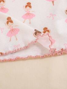 4 件套女婴可爱猫咪图案荷叶边圆领长袖柔软舒适睡衣套装 - 彩色 - 查看 4