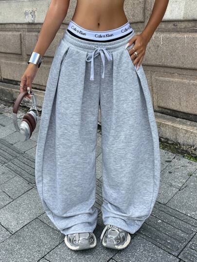 Coolane 女士秋季街头服饰基本款日常外出机场休闲灰色低腰宽松香蕉裤