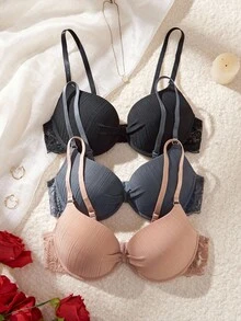 Snug Zone 3件套厚杯聚拢文胸，简约休闲舒适钢圈文胸，女士适用 - 彩色 - 查看 1