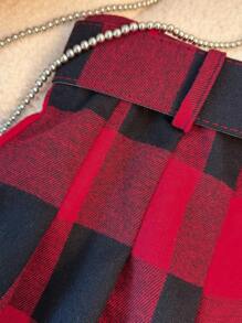 Franclia Chân váy xếp ly mini dáng chữ A kẻ caro dành cho nữ - Màu Đỏ Sâu - Xem 6