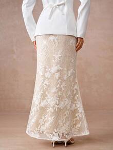 Lumalex 秋冬聚会宴会低调奢华闪亮节日派对狂欢节郊游度假热门户外丰富层次婚礼季宴会成人礼亮片花卉刺绣弹力紧身美人鱼长裙女装奢华舞会圣诞节新年 - 白色 - 查看 8