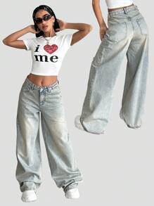 EURMUSE WOMEN LOW WAIST LOOSE WIDELEG CASUAL Y2K STYLE  Women S Clothes Women Summer Clothing Woman S Summer Clothes Women S Bottoms - Light Wash - View 6