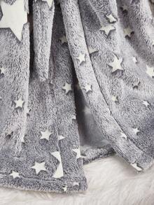 男士柔软法兰绒星形图案睡袍，舒适休闲家居服，秋冬 - 灰色 - 查看 8