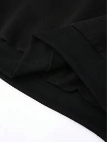 INAWLY Áo nỉ cổ tròn thêu chữ đơn giản, dáng rộng dành cho nữ - màu đen - Xem 7