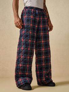 ROMWE MEN Street Life Men's Fashion Quilted Plaid Pants, Winter, For Fall