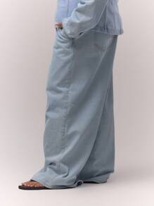 MUSERA Plus 超漂白灯笼裤，褶裥设计，可爱假日优雅高贵酷女孩休闲居家牛仔裤，女士款 - 藍色 - 查看 3