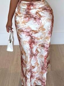 Alexandranx Women Elegant Versatile A-Line Midi Skirt With Dot Print Maxi Satin Women Outfit, Women S Clothes - Coffee Brown - View 3