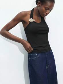 Maija Top de mujer de color liso, estilo sencillo y de moda, adecuado para el verano - Negro - Ver 1