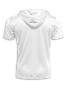 Manfinity Dauomo 男士夏季純色鈕扣半開襟短袖休閒帽T恤 - 白色 - 查看 4