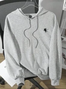 Attitoon Casual Minimalist Printed Pattern Hooded Long Sleeve Loose Fit Women Hoodie Sweatshirt, Suitable For Autumn/Winter, Embroidered Small Logo,Fall, Christmas - Light Grey - View 8