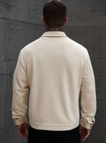Manfinity CasualCool 男士长袖纯色单排扣休闲夹克，米色，秋季款 - 杏色 - 查看 6