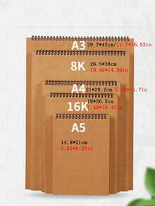 SHEIN 中等纹理水彩纸垫素描本螺旋装订穿孔页防渗色多色封面适合艺术家成人学生旅行绘画学校工作室四季水彩画笔记本艺术家素描本绘图垫 - 卡其色 - 查看 7