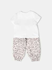 SUMWON Baby Girls Adorable Leopard Print Co-Ord Set T-Shirt With Elastic Waist Pants Summer Casual Comfortable Outfit - Multicolor - View 3