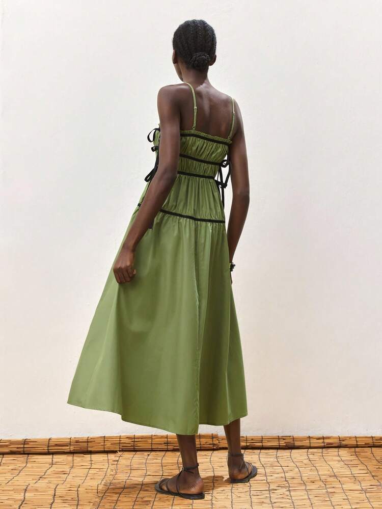 SHEIN Maija Women's Color Block Pleated Twist Cami Dress, Suitable For Summer,Summer Dresses For Women,Vacation Outfits