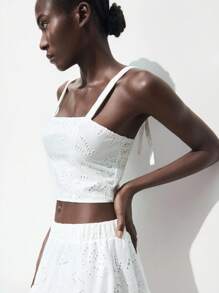 Maija 女士度假扎染刺绣短款吊带背心 - 白色 - 查看 5