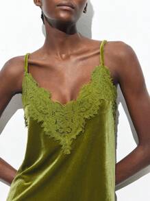 Maija Damska koronkowa, patchworkowa, aksamitna bluzka na imprezę świąteczną, elegancka i inteligentna, jesienno-zimowa, walentynkowa, kobieca gościni na weselu, piękna, francuska, luźna, luksusowa, inteligentna i elegancka, stylowa, na rejsy wycieczkowe w starym stylu - Zielony - Zobacz 4